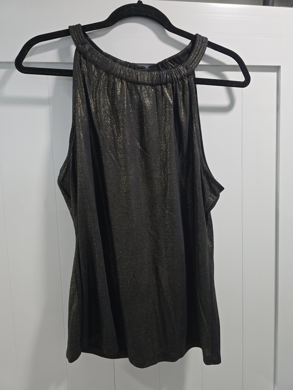 T Tahari Black Metallic Halter Sleeveless Top